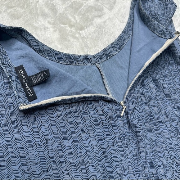Eileen Fisher Sleeveless Patterned Midi Dress in Slate Blue Womens Large - Picture 7 of 12